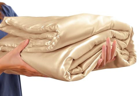 Luowei Satin Decke 200 x 200 cm Sommer Kühlende und Atmungsaktive, Khaki | Leicht, Seidig & Glänzend Decke für Outdoor, Sofa, Reisen, Balkon, Terrasse, Picknick & Camping
