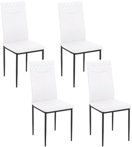 WOLTU Esszimmerstühle 4er Set, Küchenstühle mit hoher Rückenlehne Metallbeinen, Stühle Esszimmer Küche Wohnzimmer, bequemer Polsterstuhl mit Kunstlederbezug, Essstühle modern, Weiß, EZS48ws-4