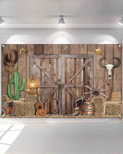 Avezano Western Cowboy Hintergrund Banner Western Party Banner Dekorationen für Kinder Jungen Wilder Westen Rustikales Holzhaus Scheune Geburtstag Hintergrund Banner Party Supplies 70,8 x 43,3 Zoll