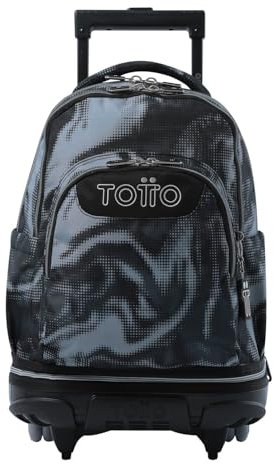 TOTTO - Mochila Escolar con Ruedas Desmontables, Modelo Tiza, Capacidad 26 L, Mochila PC 15.4, Bolsillo Botella, Manija Telescópica, Espaldar Ergonómico y Correas en S, Estampado Bluc Negro