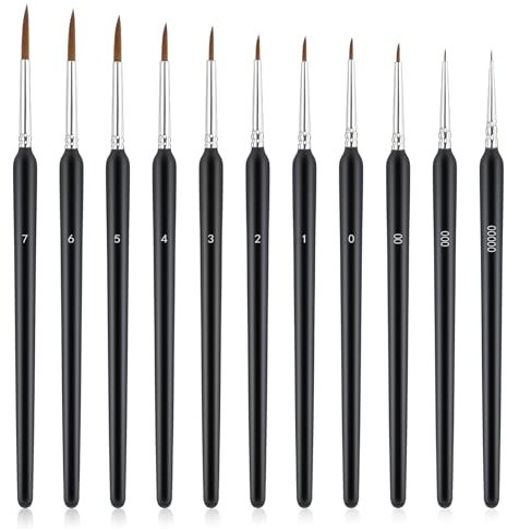 COMNICO 11 Stück Feine Detail Pinsel Set Pinselset Malen Miniatur Pinsel Zeichenpinsel für Nagelkunst, Acryl, Aquarell, Ölgemälde, Modellbau und Strichmalerei