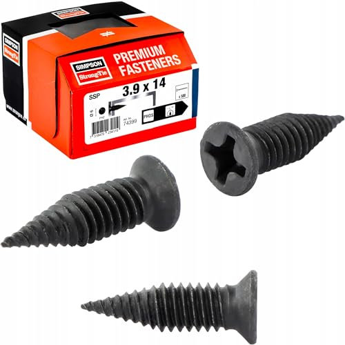 Simpson Strong Tie Profilverbindungsschrauben 3,9 x 14 mm - 500 Stück Metallprofileschrauben, Profil Schrauben, Blechschrauben schwarz, Trockenbau Schrauben Kreuzschlitz