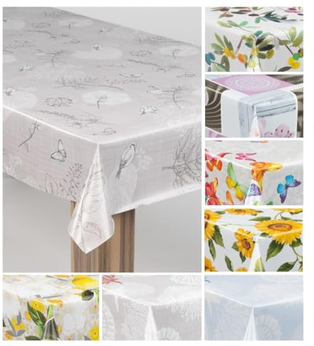 laro Wachstuch-Tischdecke Wachstischdecke Gartentischdecke, Muster:Schmetterling Vogel Grau, Größe:90x120