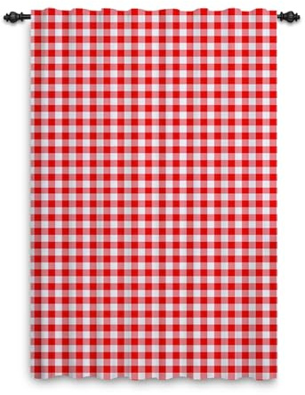 ggaimwf Gingham Vorhänge Strukturiert Rot und Weiß,135x245cm,1 Stück | Vichy-Karos vorhänge.Bauernhaus Klassisch Vorhänge.Vorhänge für Wohnzimmer Fensterbehandlungen Schlafzimmer Kinderzimmer