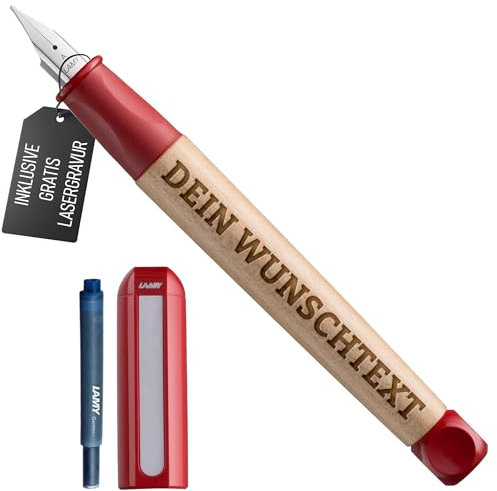 Lamy ABC Füllfederhalter mit Gravur, Rot/Blau, Feder A, für Rechts- und Linkshänder inklusive Tintenpatrone, hochwertige Personalisierung - Geschenk, Made in Germany, fountain pen