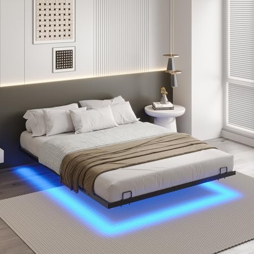 DICTAC Bett 120x200 cm mit LED Beleuchtung Bettgestell 120x200 mit Lattenrost aus Metall Bettrahmen Erwachsene Floating Bed Frame mit Licht-Robust und Stabil,Leichte Montage,Schwarzer(ohne matratze)