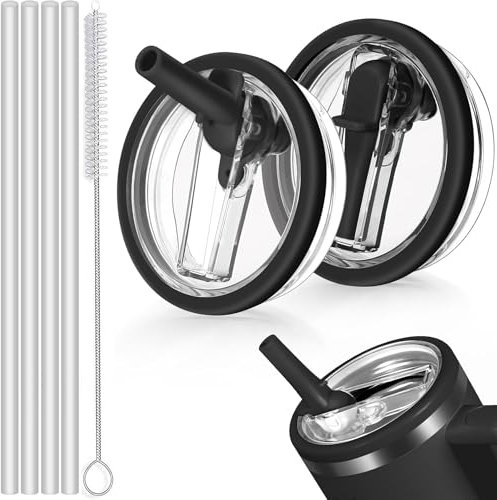 Sunshine smile 2 Stück Stanley Cup Deckel 40oz,Auslaufsicherer Ersatzdeckel für Stanley Cup mit 4 Trinkhalmen and 1 Strohhalm Bürste,Ersatzdeckel für Stanley Cup Zubehör,Ersatzdeckel für 40oz Becher