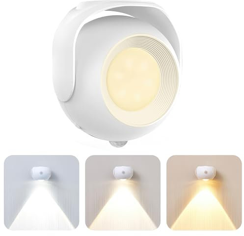 Kinberry Foco LED con sensor de movimiento, sensor de movimiento, luz LED de seguridad con sensor de movimiento, sensor PIR funciona con pilas, luz de seguridad para escalera, pasillo, entrada de
