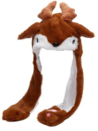 Weihnachtsmütze Rentier Hut mit beweglichen Ohren, Weihnachtsfeier Rote Santa Mütze mit Springender Schlagender Cosplay Hut für Jungen Mädchen (1 Elch,58)