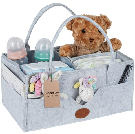 Bedzzatore Grey Baby Caddy Organizer, Diaper Caddy for Newborn Essentials, Portable Storage Basket for Changing Table and Nursery
