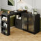 HAINEW Table de bar à manger extensible avec 2 portes en verre et 1 porte en bois, table de cuisine moderne avec espace de rangement ouvert, table de buffet pivotante à 360° pour salon, cuisine, noire