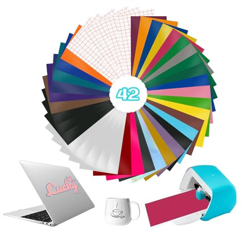 36 Stück Smart Vinyl Permanent für Cricut mit 6 Plotter Transferfolie Set, 14 x 30,5cm Plotterfolie Selbstklebend für Cricut Joy, Plotterfolie Vinyl Zubehör