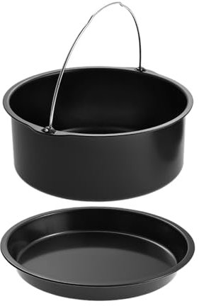 gohantee 2Pcs Air Fryer Accessories 8 Inches, Includes Air Fryer Cake Barrel and Pizza Tray Non-Stick Black Coating Easy Release Air Fryer Mould Baking Mould Air Fryer Mould Baking Pan Cake tin