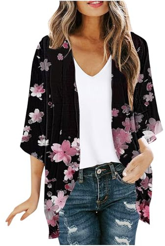 Beach Kimono Kimono Beach Cover Up Womens Summer Cardigan Kimono Cardigans for Women Kimono for Women Floral Print Cardigan Thin Opne Front Beach Cover Up Kimonos for Women Plus Size