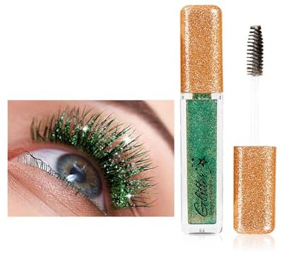 Flüssig Glitzer Mascara,Glitzer Wimperntusche, Glitter Schimmer Farbige Wimperntusche für Wimpern,Glitter Diamond Mascara,Wimperntusche für extremes Volumen&Lange Wimpern (Green, 6ml)
