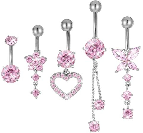 Tucnoeu 5pcs Piercing Bauchnabel Rosa Schmetterling Bauchnabelpiercing 14G 1.6mm Edelstahl Bauchnabel Piercing Schmuck
