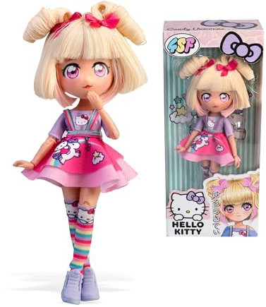 Famosa 4SF - Hello Kitty Manga Doll Candy Unicorn, Japanische Fashion Puppe mit Manga-Stil, Figur von 19,5 cm mit 15 Gelenkpunkten, Blonde Haare, Zubehör enthalten, (HKTF0400)