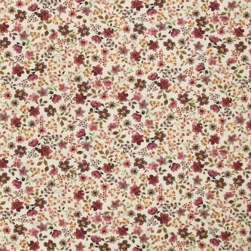 Rippjersey Stoff Blumen, Rib-Jersey, bordeaux (Länge am Stück: ab 50cm / Breite: 120cm)