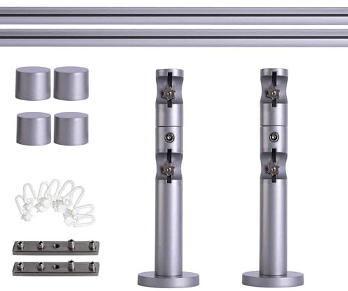 Victoria M. Gardinenstange Set mit Kappenknäufen mit Wandhalter und Flachring und Innenlauf Ø 19 mm Länge 160cm, 2-Läufig, Silber