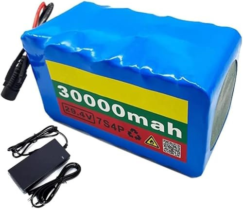 24V 30Ah Elektrofahrrad Lithium-Ionen wasserdichter PVC-Akku Ersatzbatterie für 200W 250W 350W Elektrofahrrad Scooter Motor, eingebauter BMS mit 42V 2A Ladegerät 24V 30Ah,T