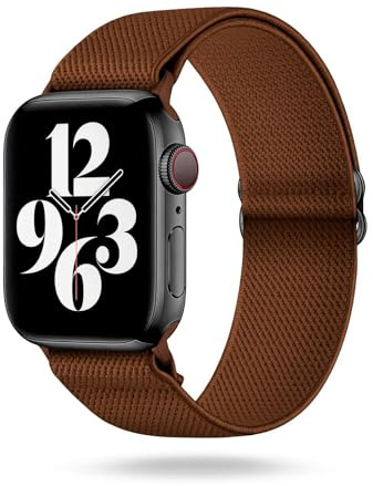 ONEFLOW Flex Loop Kompatibel mit Apple Watch SE 1 (44mm) Armband Elastisch, Textil Stoff iWatch Armbänder Damen Herren Sport, Sportarmband Nylon Ersatz Watch Band Flexibel, Braun