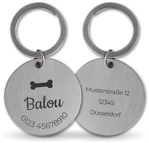 LAUBLUST Personalisierte Hundemarke mit Gravur für Halsband - Rund, Silbern, Edelstahl | Größen S, M, L - Personalisiertes Geschenk für Hunde, Hundebesitzer mit Name als Hundezubehör, inkl Geschenkbox