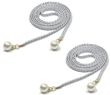DAYnagh Elegante cintura in vita intrecciata con perline Decors tessuto PU corda in vita per le donne vestito abbigliamento casual e festival musicale 2 pezzi, Argento, Taglia unica