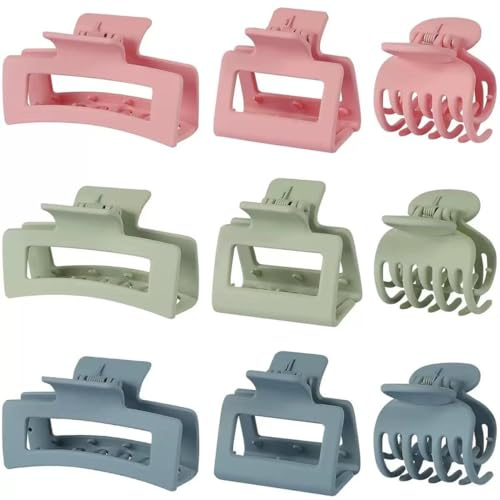 9 Stück Haarklammern, 3 Stil Rutschfeste Haarklammern Haarspangen für Damen Mädchen claw clip Haar klammern set für Dünnes Dickes Kleine Haar (9 Stück-Muster A)