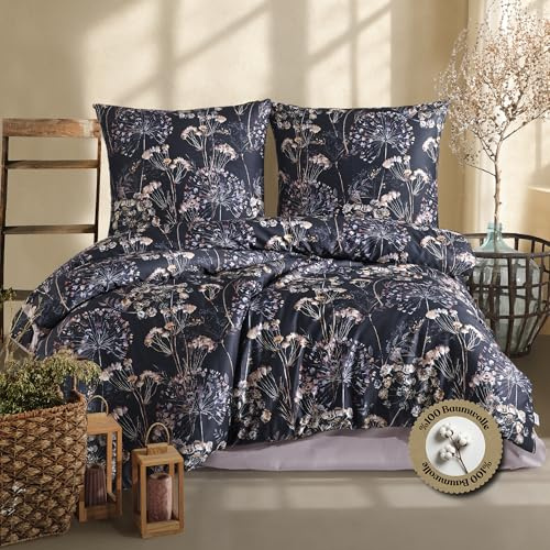 nordqueen Satin gestreift Bettwäsche,100% Baumwolle Bettbezug aus Atmungsaktive Winter Bettwäsche Set (Ahter Anthracite, 135X200 cm)