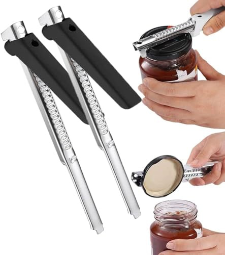 Deckelöffner, Kapselheber, Neue Einstellbarer Multifunktionaler Dosenöffner aus Edelstahl, Flaschenöffner für Senioren, leicht zu öffnender Deckelöffner,Arthritis Glasdeckelöffner (Black-2 Pack)