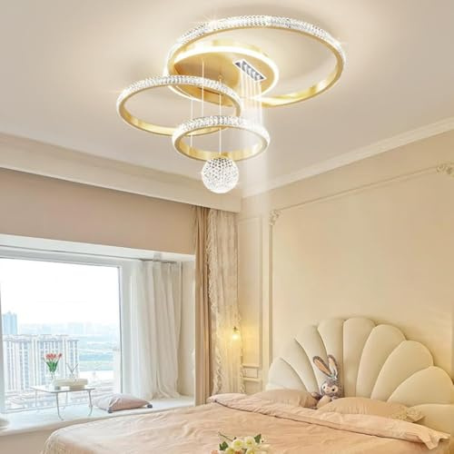 LED Kristall Deckenleuchte Moderne Runder Wohnzimmerlampe Dimmbar Mit Fernbedienung Lichtfarbe/Helligkeit Einstellbar Deckenlampe Metall + Acryl Schlafzimmer Wohnzimmer Kinder Büro Kronleuchter(A)