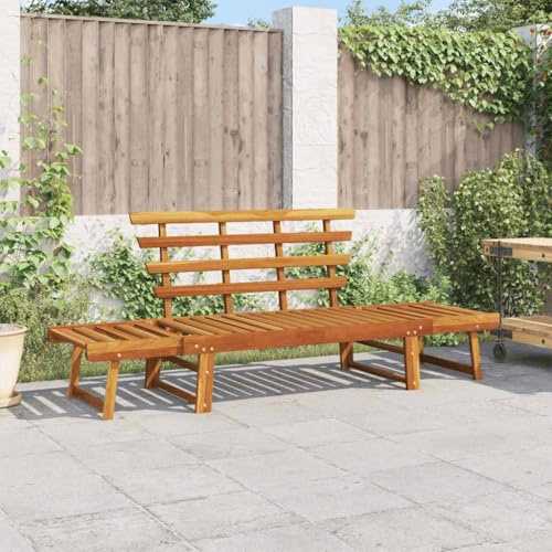 IBUQDDV 2-in-1 Gartenbank und Liege aus Massivholz Akazie 190 cm, Wetterfeste Verstellbare Outdoor Sitzbank für Terrasse