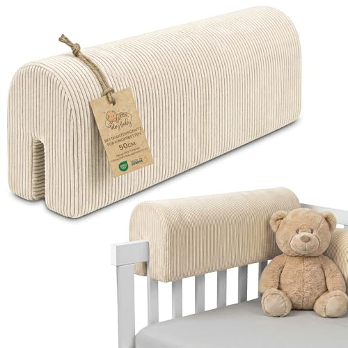 Bettkantenschutz für Kinderbetten Cordstoff 50 cm - Schutz für Bettrahmen Baby Bett rausfallschutz für boxspringbett bettgitter mit Cordstoff Bezug Kantenschutz Kinder Babybett Oeko-Tex Beige B