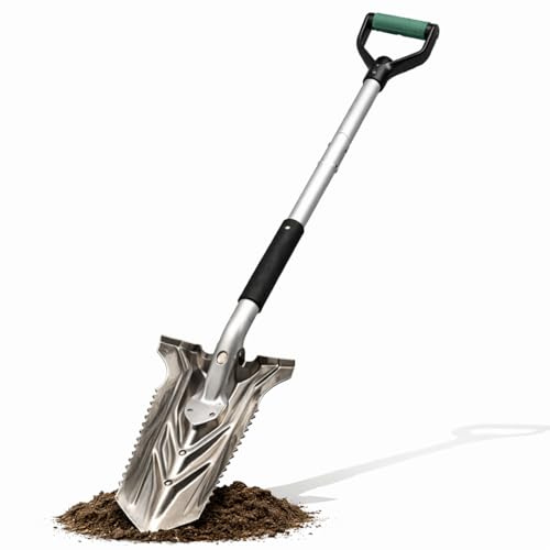 Peviasot Spaten mit Wurzelsäge für Harte, steinige Böden, 120cm Wurzelspaten mit Breite Trittkante und ergonomischem Griff, V-förmiger Wurzelspaten, Stabiler Gartenspaten für leichteres Graben