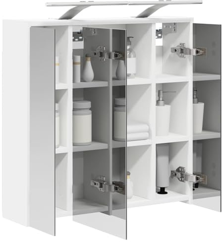 vidaXL Badezimmerspiegelschrank Weiß 63,5 x 16 x 62,5 cm Holzwerkstoff, Moderne Badezimmer, rechteckiger Stauraum, Wandregal, doppelseitiger Spiegel, Flexibles Möbel