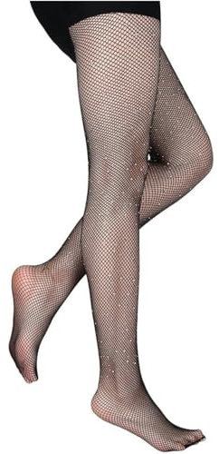 Delaman® Sexy Fishnet Medias Cristalino de Mujer Brillante Rhinestone Pantimedias de Red Apretadas (Color : Black)
