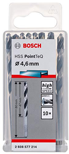 Bosch Accessories 2608577214 HSS PointTeQ (4,6 x 47 x 80 mm) - Set da 10 Pezzi di Punte Elicoidali per Trapano per Metallo, Acciaio, Fusione o Plastica, Grigio (Argento), Ø 4.6 mm