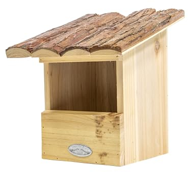 mgc24 Vogelhaus für Rotkehlchen - Wildvogel Nistkasten zum Aufhängen für Garten und Balkon, aus Holz wetterfest, Naturoptik mit Rindendach, 20,3 x 21,5 x 24,3 cm