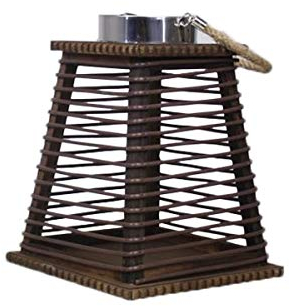 TentHome Retro Holz Laterne Rattan Landhaus Garten Windlicht Deko Gartenlaterne Holzlaterne Kerzenhalter Seil Griff Tischdeko (groß)