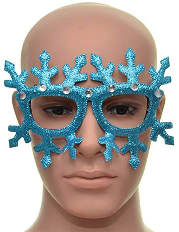 SHATCHI Blue Gitter Snowflake Christmas Glasses Fancy Xmas Dress Novelty Party Accessories Supplies Selfie Photo Props, L