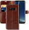 MONASAY Handyhülle Fit für Samsung Galaxy S8 5.8 Zoll,[Schutzfolie][Kartenfach][Standfunktion][Magnet],Stoßfeste Schutzhülle,Premium Leder Flip Case, Braun