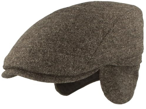 Herren Winter Schiebermütze mit Ohrenklappen Flatcap Schirmmütze 100% Wolle Cap ausklappbarer Ohrenschutz Hautfreundlich Bequem Anthrazit 56