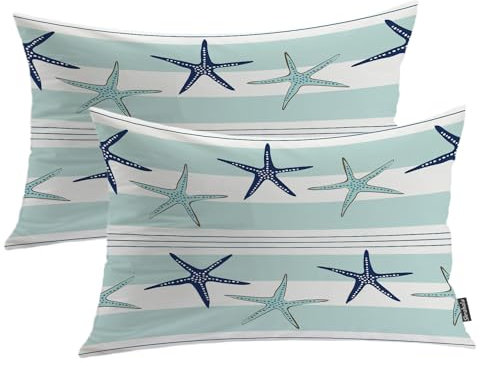 Shrahala Coastal Marineblau dekorative Kissenbezüge, Küste Seestern Wiederholungsmuster Marineblau Türkis Kissenbezug für Sofa Schlafzimmer Auto Wurfkissenbezug Lendenwirbelsäule 30,5 x 50,8 cm Blau