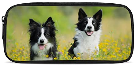 Dolyues Federmäppchen mit großem Fassungsvermögen, großes Federmäppchen, für Kinder, Schulanfang, Schreibwarenbedarf für Teenager, Mädchen, Jungen, Hundemotiv Border Collie, Taschen-Organizer