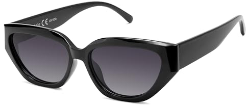 SOJOS Cateye Polarisiert Sonnenbrille Damen Vintage Eckig Retro Coole Frauen Schmale UV400 Schutz Klassische Outdoor Moderne Sonnenbrillen SJ2237 mit Schwarzer Rahmen Grau Abstufung Linse