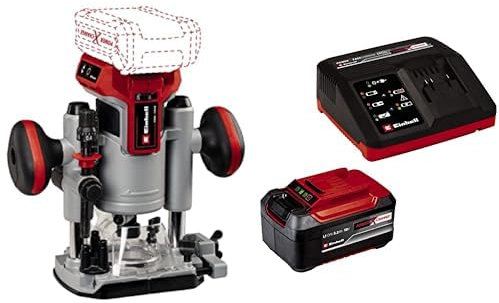 Einhell Professional Fresa superior con batería TP-RO 18 Li BL-Solo Power X-Change (18 V, altura de carrera 35 mm, motor sin escobillas, incl. tope paralelo,)+ Starter Kit 5,2Ah