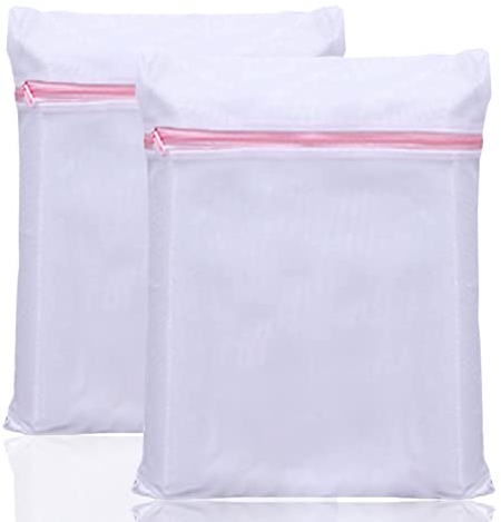 2 Pcs Mesh Laundry Bags Washing Machine Wash Bags Large Fine Laundry Bags with Zips Reusable Mesh Washing Bags for Delicates Baby Clothes Bra Socks Underwear(50 * 60cm)