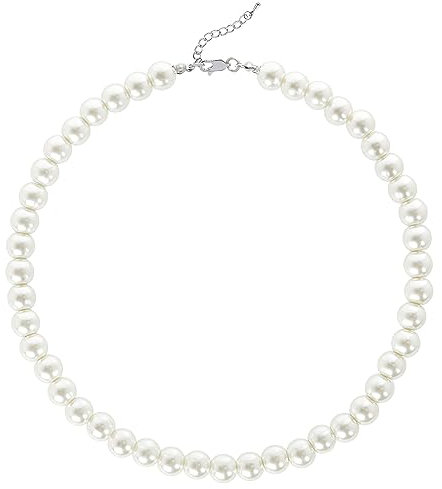 Duriya Perlenkette Damen Weiße Perlen Halskette für Frauen und Mädchen verstellbare Perlenimitaten Runde mit 6–12 mm Pearl Necklace Schmuck 10mm Samtgeschenkbox