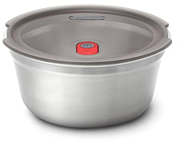 BLACK + BLUM Fiambrera multifunción, de acero inoxidable, 950 ml, redonda, apta para horno, microondas, congelador y lavavajillas, sellado al vacío y válvula de vapor en la tapa, fiambrera a prueba de