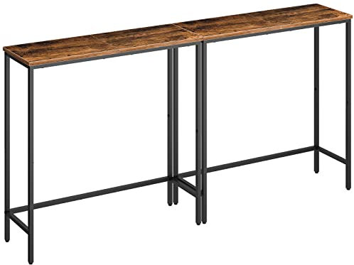 HOOBRO Juego de 2 Consolas, Mesa de Entrada de 75 x 24 x 75 cm, Mesa de Sofá Estrecha, Mesa Auxiliar Estrecha, Mesa de Exposición, para Vestíbulo, Dormitorio, Marrón Vintage y Negro EBF75XGP201